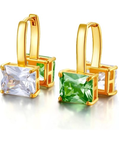 14k Gold Plated Emerald Cut Diamond Drop Dangle Earrings,10x8mm Square Vibrant Colorful and White Clear Gemstone Hoop Earring...