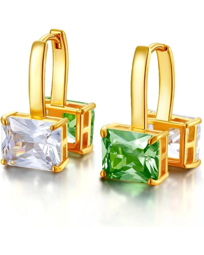 14k Gold Plated Emerald Cut Diamond Drop Dangle Earrings,10x8mm Square Vibrant Colorful and White Clear Gemstone Hoop Earring...