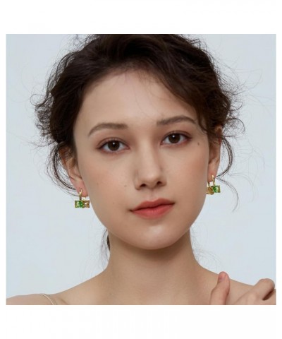 14k Gold Plated Emerald Cut Diamond Drop Dangle Earrings,10x8mm Square Vibrant Colorful and White Clear Gemstone Hoop Earring...