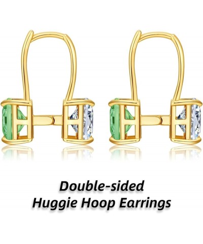 14k Gold Plated Emerald Cut Diamond Drop Dangle Earrings,10x8mm Square Vibrant Colorful and White Clear Gemstone Hoop Earring...