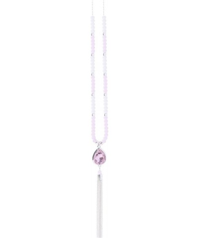 Pink Red Gray Champagne Blue Green Crystal Beaded Long Tassel Necklace for Women Girls Pink Tassel $10.63 Necklaces