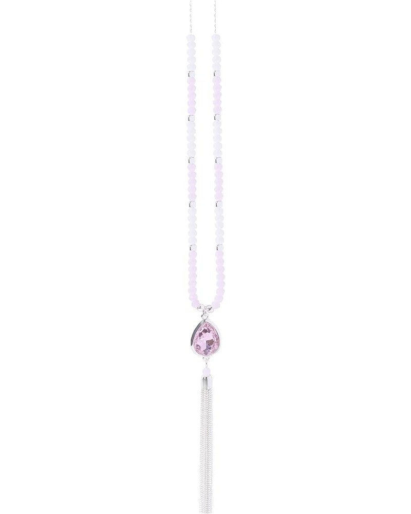 Pink Red Gray Champagne Blue Green Crystal Beaded Long Tassel Necklace for Women Girls Pink Tassel $10.63 Necklaces