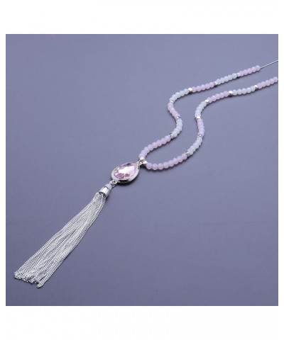 Pink Red Gray Champagne Blue Green Crystal Beaded Long Tassel Necklace for Women Girls Pink Tassel $10.63 Necklaces