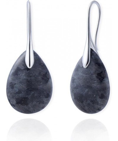 Women's Birthstone Teardrop Drop Earrings Natural Crystal Healing Quartz Dangle Earrings Silver Fashion Jewelry Black Labrado...