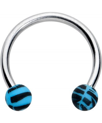 16G Steel Horseshoe Circular Barbell Curved Barbell Matte ColorZebra Stripe Cartilage Septum 3/8 Blue $5.89 Body Jewelry