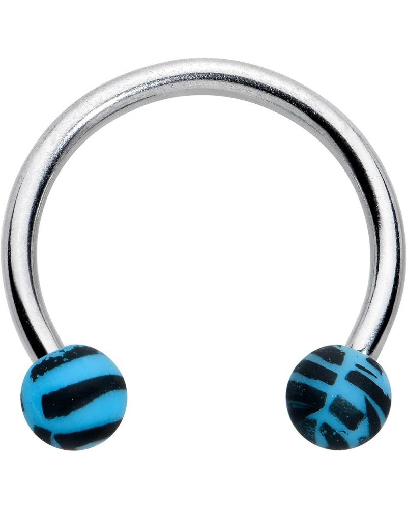 16G Steel Horseshoe Circular Barbell Curved Barbell Matte ColorZebra Stripe Cartilage Septum 3/8 Blue $5.89 Body Jewelry