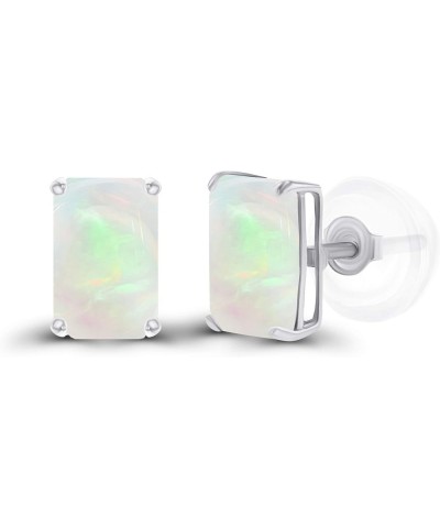 Solid 925 Sterling Silver Gold Plated 6x4mm Emerald Cut Genuine Birthstone Stud Earrings For Women | Natural or Created Hypoa...