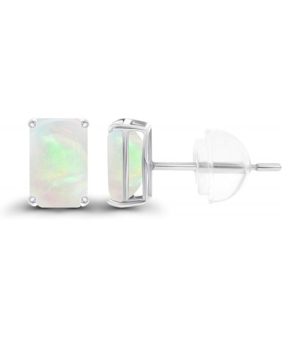 Solid 925 Sterling Silver Gold Plated 6x4mm Emerald Cut Genuine Birthstone Stud Earrings For Women | Natural or Created Hypoa...