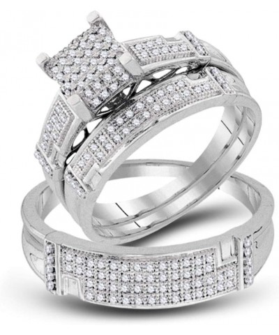 10kt White Gold Trio His & Hers Round Diamond Square Matching Bridal Wedding Ring Band Set 1/2 Cttw Women 8 Mens 13 $294.06 Sets