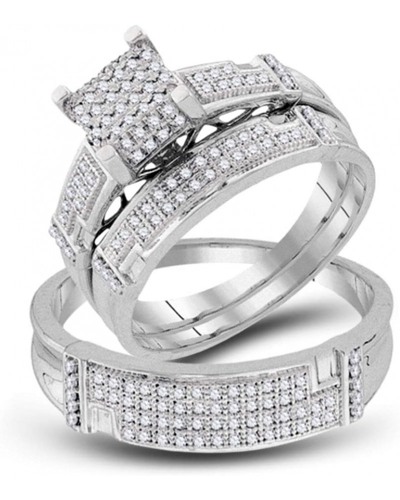 10kt White Gold Trio His & Hers Round Diamond Square Matching Bridal Wedding Ring Band Set 1/2 Cttw Women 8 Mens 13 $294.06 Sets