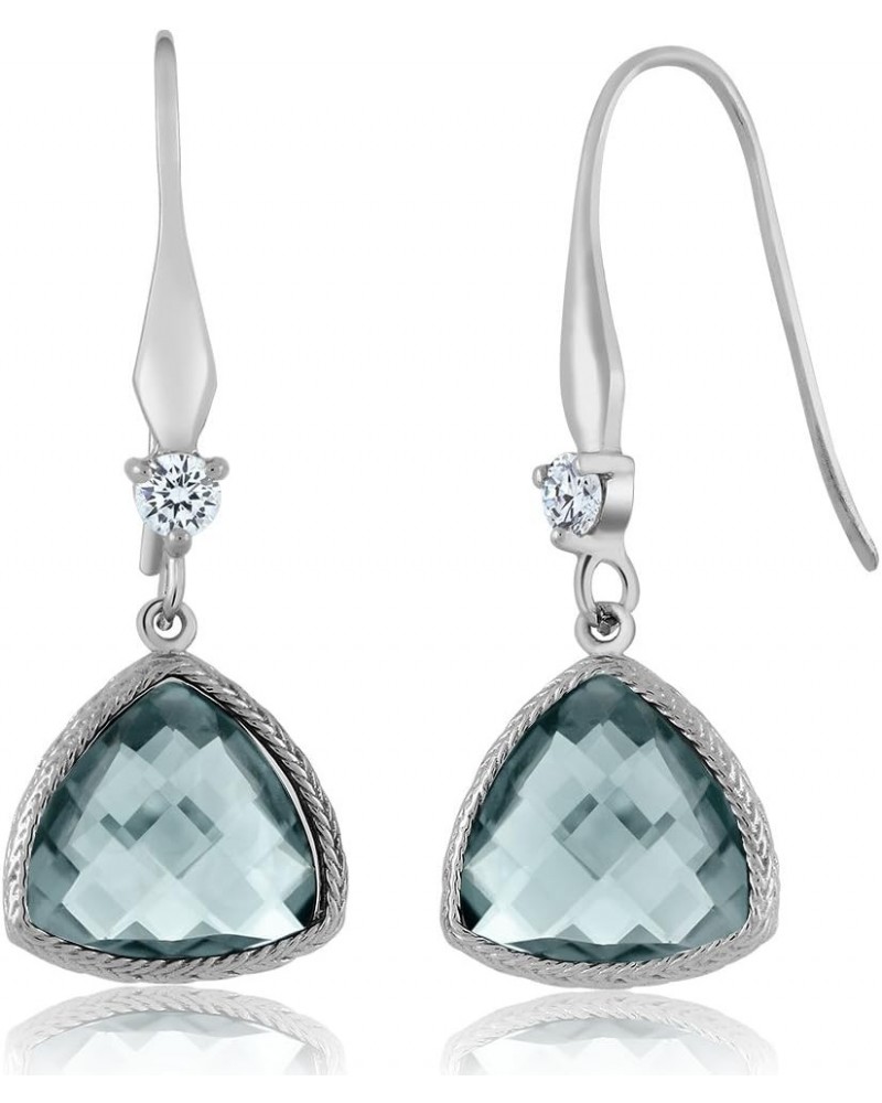 925 Sterling Silver Simulated Aquamarine French Wire Dangle Drop Earrings For Women | 5.75 Cttw | Trillion Checkerboard Cut 1...