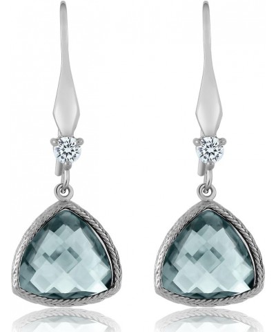 925 Sterling Silver Simulated Aquamarine French Wire Dangle Drop Earrings For Women | 5.75 Cttw | Trillion Checkerboard Cut 1...