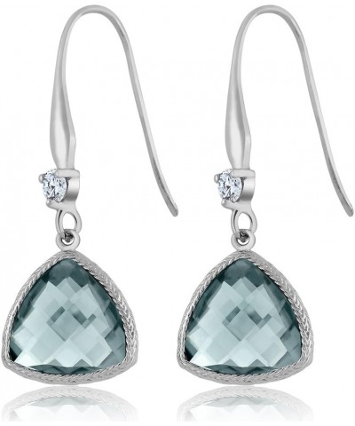 925 Sterling Silver Simulated Aquamarine French Wire Dangle Drop Earrings For Women | 5.75 Cttw | Trillion Checkerboard Cut 1...