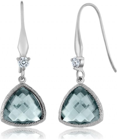 925 Sterling Silver Simulated Aquamarine French Wire Dangle Drop Earrings For Women | 5.75 Cttw | Trillion Checkerboard Cut 1...