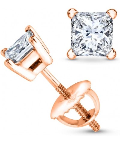 1/2-2 Carat Total Weight Princess Diamond Stud Earrings 4 Prong Screw Back (I-J Color I1-I2 Clarity) 0.25 Carat 14K Rose Gold...