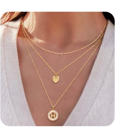 Layered Initial Necklaces for Women,Dainty Gold Necklace 16K Real Gold Plated Simple Heart Pendant CZ Diamond Initial Choker ...