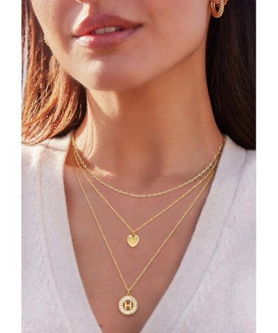 Layered Initial Necklaces for Women,Dainty Gold Necklace 16K Real Gold Plated Simple Heart Pendant CZ Diamond Initial Choker ...