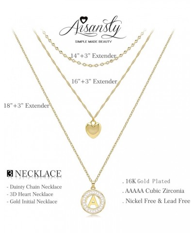 Layered Initial Necklaces for Women,Dainty Gold Necklace 16K Real Gold Plated Simple Heart Pendant CZ Diamond Initial Choker ...