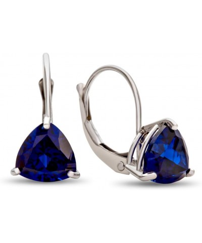 Solid 14k Gold 7x7mm Trillion Lever-back Earrings Created Sapphire White Gold $77.40 Earrings