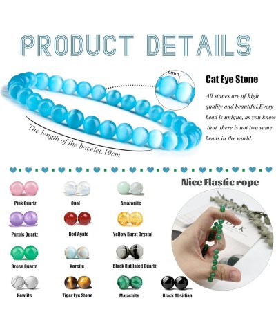 14Pcs Gemstone 6mm Semi Precious Round Beaded Bracelet Set For Women Men Girl Crystal Healing Stretch Stone Bead Energy Brace...