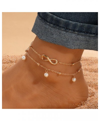 5pcs Gold Ankle Bracelets for Women, Gold Star Tassels Pearls Pineapple Pendant Bracelets Link Chain Anklets Set Gold Anklets...