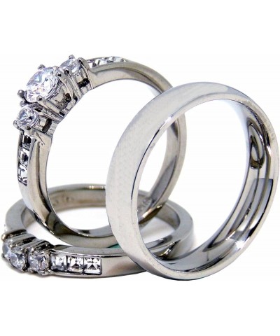 His Hers Couple Rings Set Womens Stainless Steel Small Round CZ Engagement Ring set Mens Wedding Band Size Women's 05 Men's 0...