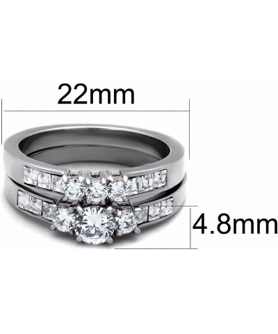 His Hers Couple Rings Set Womens Stainless Steel Small Round CZ Engagement Ring set Mens Wedding Band Size Women's 05 Men's 0...