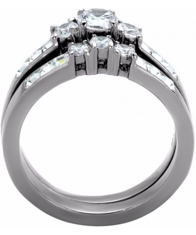 His Hers Couple Rings Set Womens Stainless Steel Small Round CZ Engagement Ring set Mens Wedding Band Size Women's 05 Men's 0...