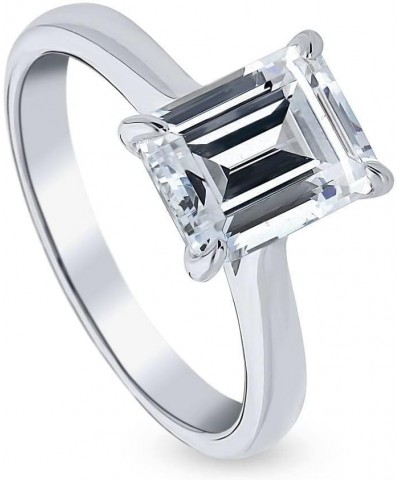 Sterling Silver Solitaire Wedding Engagement Rings 2.6 Carat Emerald Cut Cubic Zirconia CZ Promise Ring for Women, Rhodium Pl...