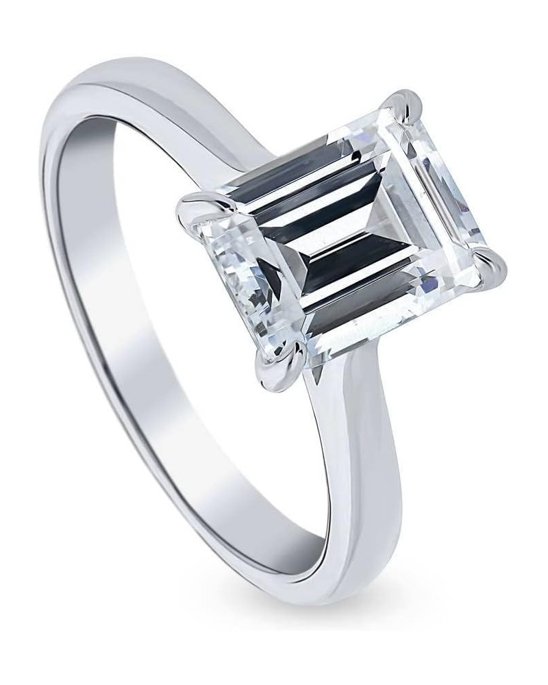 Sterling Silver Solitaire Wedding Engagement Rings 2.6 Carat Emerald Cut Cubic Zirconia CZ Promise Ring for Women, Rhodium Pl...