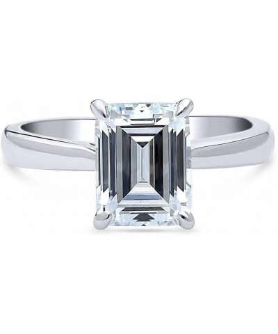 Sterling Silver Solitaire Wedding Engagement Rings 2.6 Carat Emerald Cut Cubic Zirconia CZ Promise Ring for Women, Rhodium Pl...