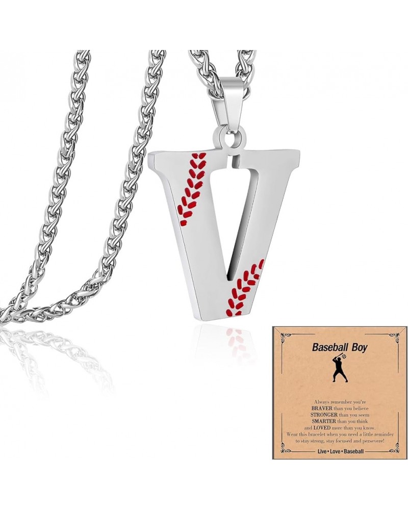 Baseball Initial Letter Necklace for Teen Boy, Stainless Steel Pendant Accessories Sport Charm Necklaces Personalized A-Z Let...