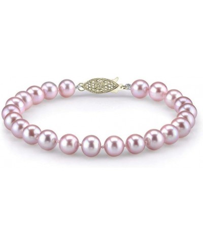 14K Gold AAA Quality Round Pink Freshwater Cultured Pearl Bracelet for Women Yellow Gold 7.0 Inches $34.20 Bracelets