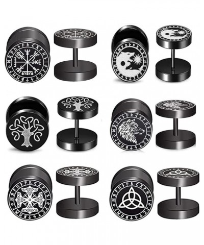 6 Pairs 4-14mm Black Earrings for Men Women Fake Gauges Fake Earrings Stainless Steel Earrings Set E-Viking Stud-1 $10.82 Ear...