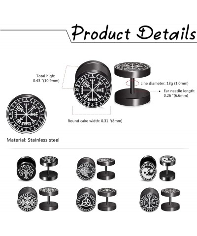 6 Pairs 4-14mm Black Earrings for Men Women Fake Gauges Fake Earrings Stainless Steel Earrings Set E-Viking Stud-1 $10.82 Ear...