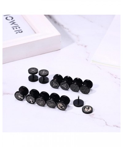 6 Pairs 4-14mm Black Earrings for Men Women Fake Gauges Fake Earrings Stainless Steel Earrings Set E-Viking Stud-1 $10.82 Ear...