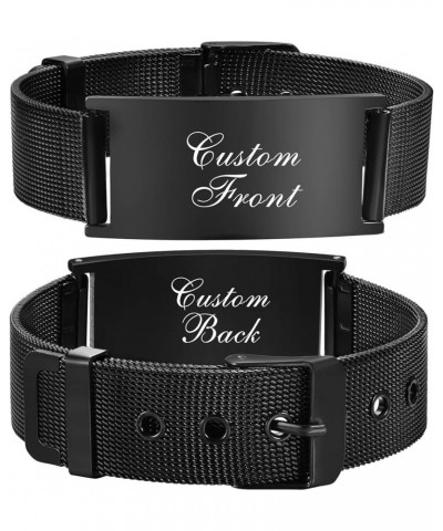 Personalized Mesh Band ID Bracelets for Men Women, Adjustable Length Stainless Steel Medical Bracelet 20mm Custom - Black $8....