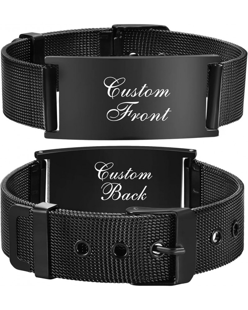 Personalized Mesh Band ID Bracelets for Men Women, Adjustable Length Stainless Steel Medical Bracelet 20mm Custom - Black $8....