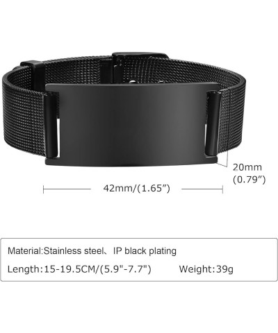 Personalized Mesh Band ID Bracelets for Men Women, Adjustable Length Stainless Steel Medical Bracelet 20mm Custom - Black $8....