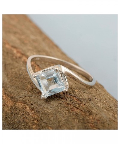 Princess Cut Square 5mm Multi Choice Birthstone 925 Sterling Silver Women Wedding Ring Solitaire Statement Rings Aquamarine $...