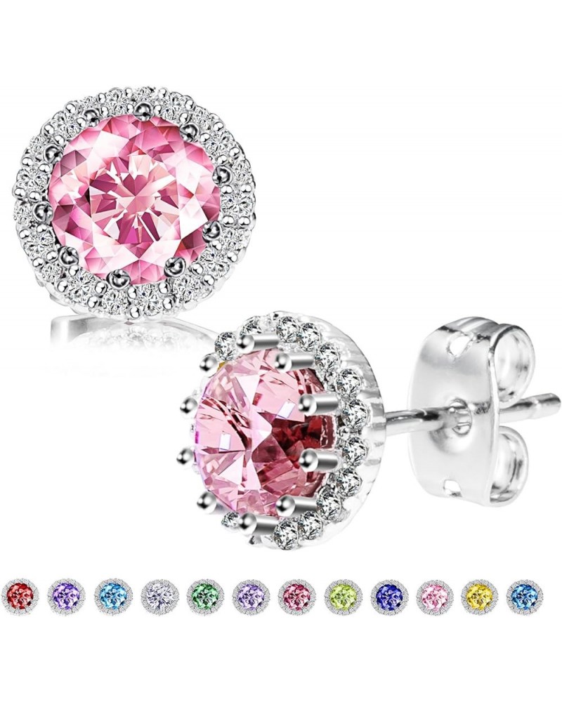 Birthstone Stud Earrings, Copper Plated Cubic Zirconia Earrings for Women Pink Tourmaline/October $6.75 Earrings