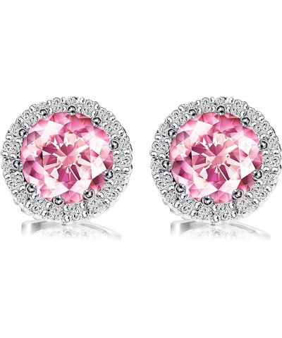 Birthstone Stud Earrings, Copper Plated Cubic Zirconia Earrings for Women Pink Tourmaline/October $6.75 Earrings