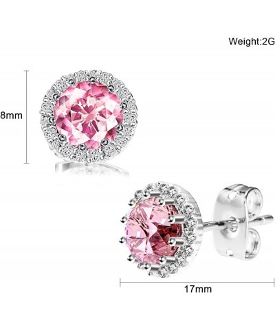 Birthstone Stud Earrings, Copper Plated Cubic Zirconia Earrings for Women Pink Tourmaline/October $6.75 Earrings