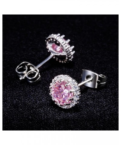 Birthstone Stud Earrings, Copper Plated Cubic Zirconia Earrings for Women Pink Tourmaline/October $6.75 Earrings