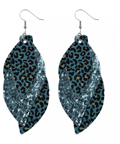 Colorful Layered S Shape Leather Dangle Earrings Shining Leaf Shape Leopard Print Earrings for Women Girls Jewelry E $6.04 Ea...