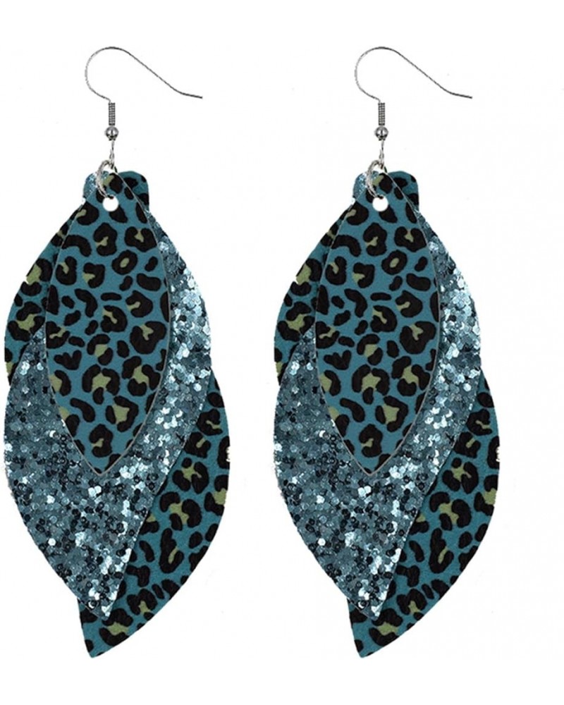 Colorful Layered S Shape Leather Dangle Earrings Shining Leaf Shape Leopard Print Earrings for Women Girls Jewelry E $6.04 Ea...