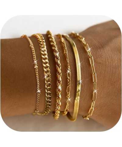 Reoxvo Dainty Gold Chain Bracelets Set for Women 14K Real Gold Plated Link Chain Bracelets for Women Trendy Gold Stackable Br...