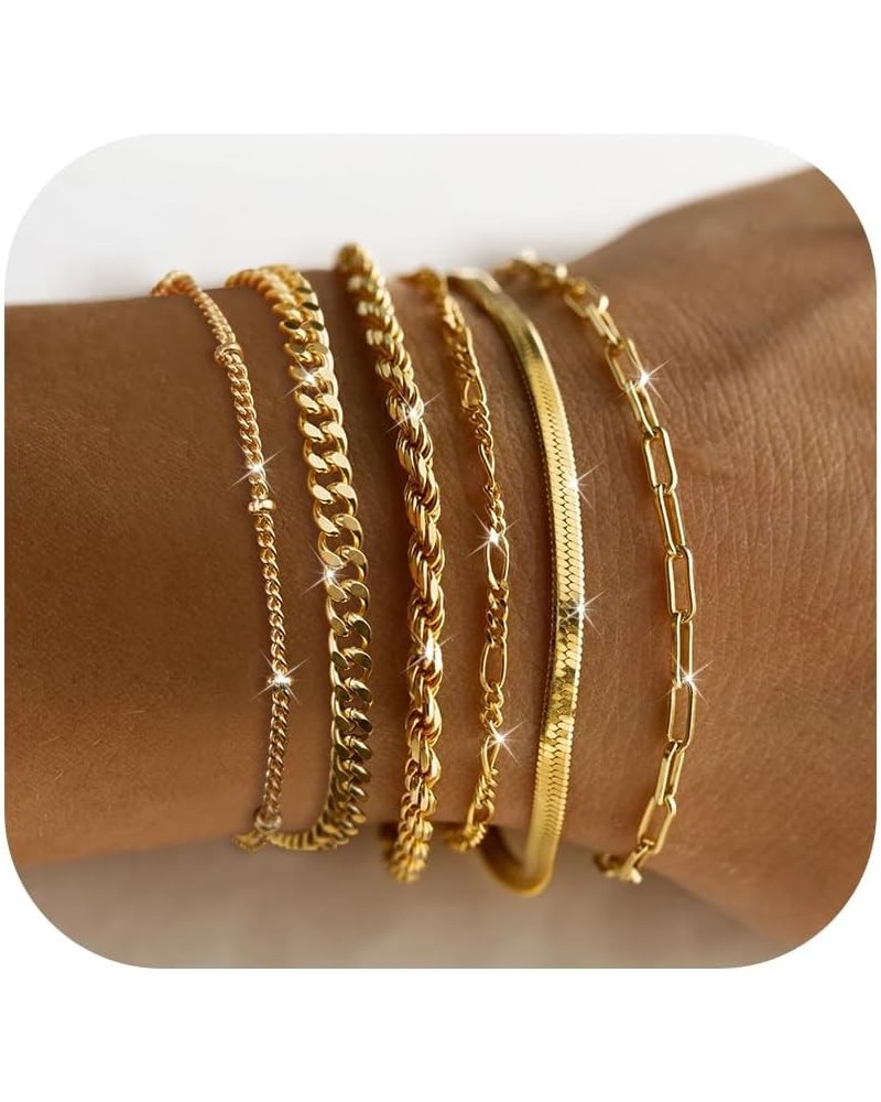 Reoxvo Dainty Gold Chain Bracelets Set for Women 14K Real Gold Plated Link Chain Bracelets for Women Trendy Gold Stackable Br...