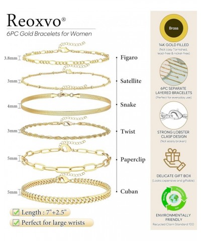 Reoxvo Dainty Gold Chain Bracelets Set for Women 14K Real Gold Plated Link Chain Bracelets for Women Trendy Gold Stackable Br...