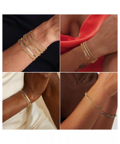 Reoxvo Dainty Gold Chain Bracelets Set for Women 14K Real Gold Plated Link Chain Bracelets for Women Trendy Gold Stackable Br...